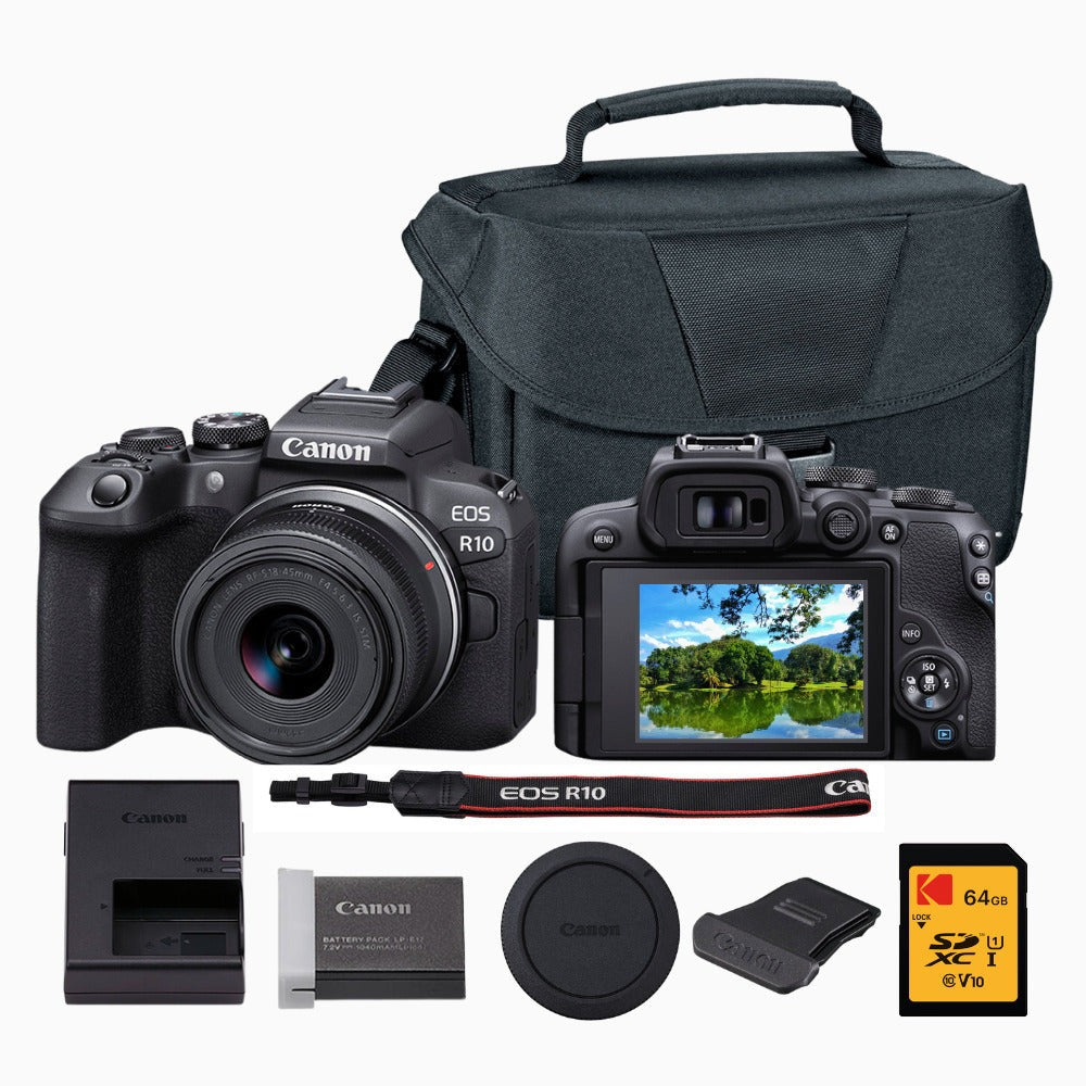 Canon EOS R10 Mirrorless Camera with RF-S 18-45mm Lens and Accessories Bundle
