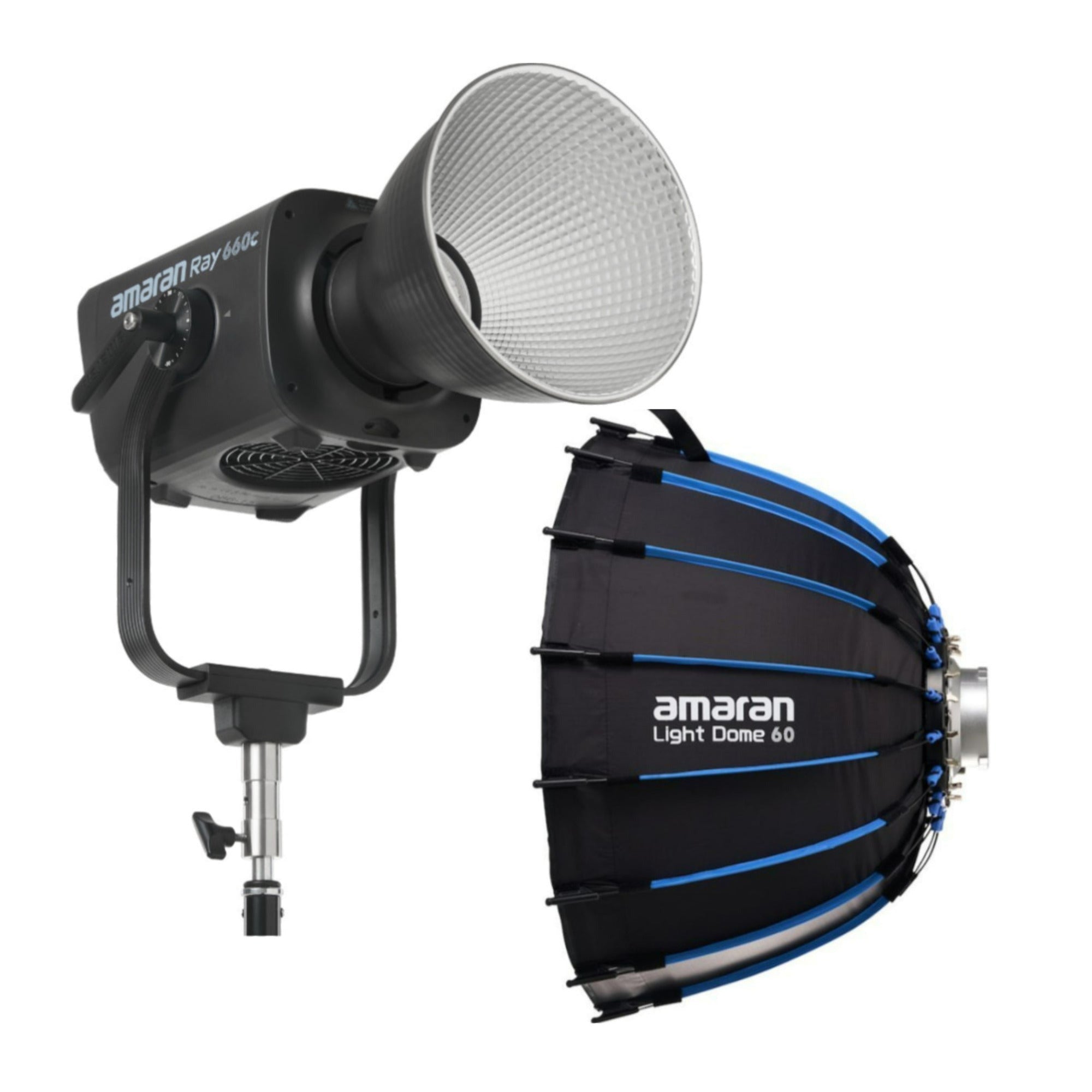 Amaran Ray 660W Full Color COB Video Light (US) with Light Dome 60 16-Sided Bowens Mount Softbox