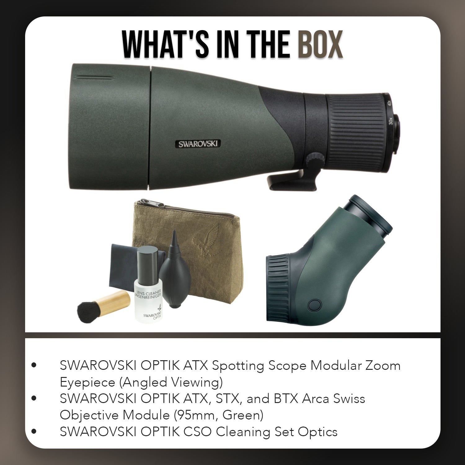 Swarovski ATX Spotting Scope with 95mm modular Objective & Cleaning Kit (Angled)