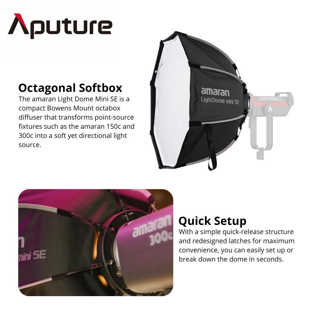 amaran Light Dome Mini SE Bowens Mount Octagonal Softbox and amaran Light Control Grid Bundle