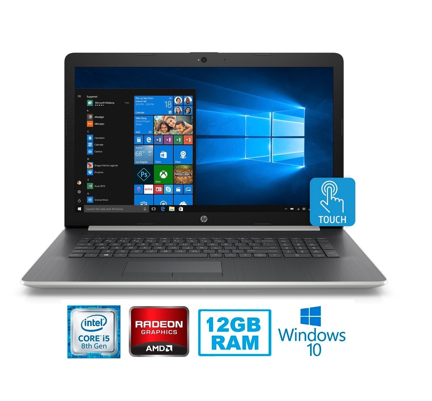 HP 17-BY 17.3" HD+ Touchscreen Laptop, Intel Core i5-8250U, 12GB RAM, 1TB HDD, AMD Radeon 2GB (Certified Refurbished)