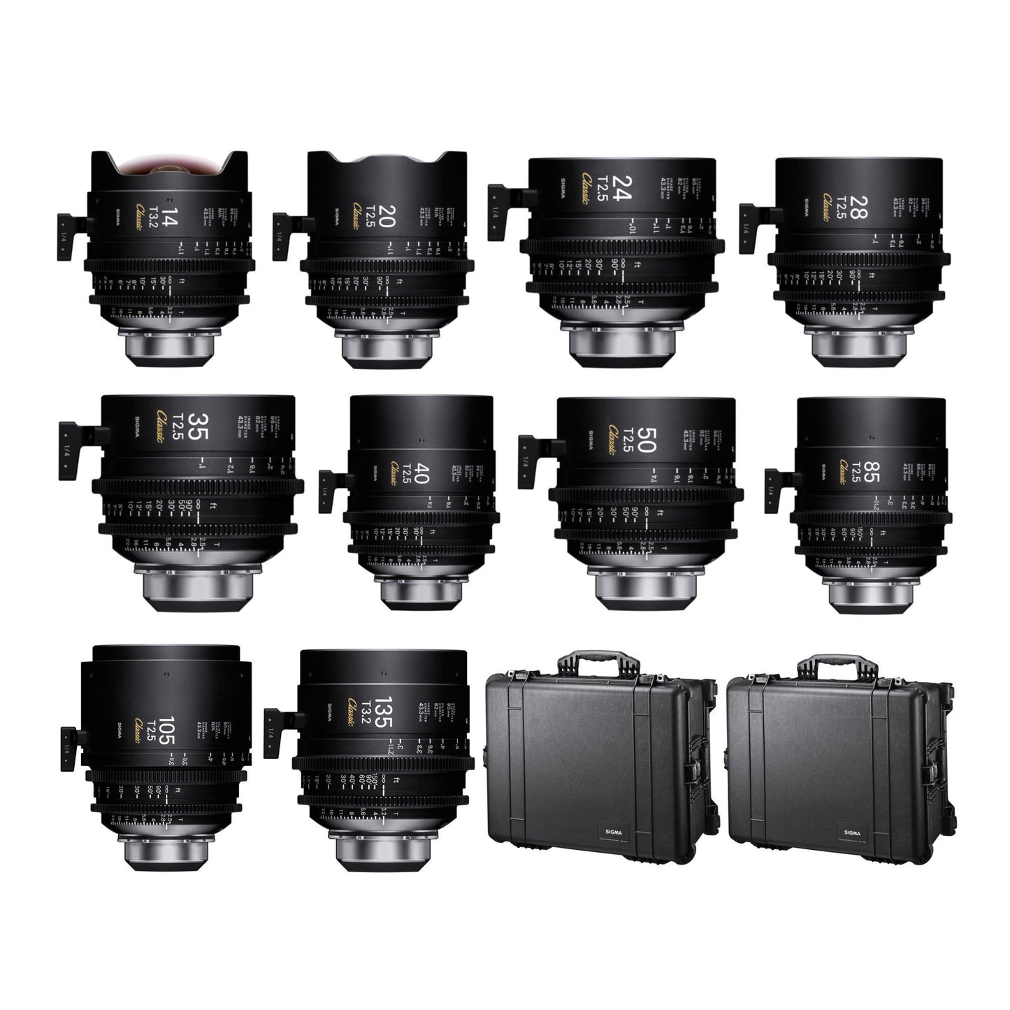 Sigma FF Classic Prime Line 10-Lens Kit (Meter Markings) with Hard Cases