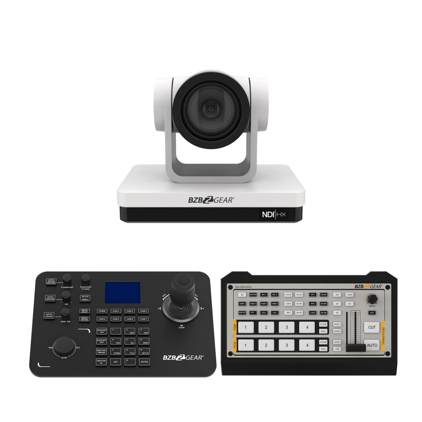 BZBGEAR 20x PTZ Camera Broadcast Kit with 4-Channel Mixer and Advanced PTZ Controller with Joystick