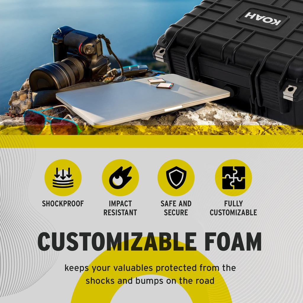 Koah Weatherproof Hard Case with Customizable Foam (13 x 11 x 6 Inch)