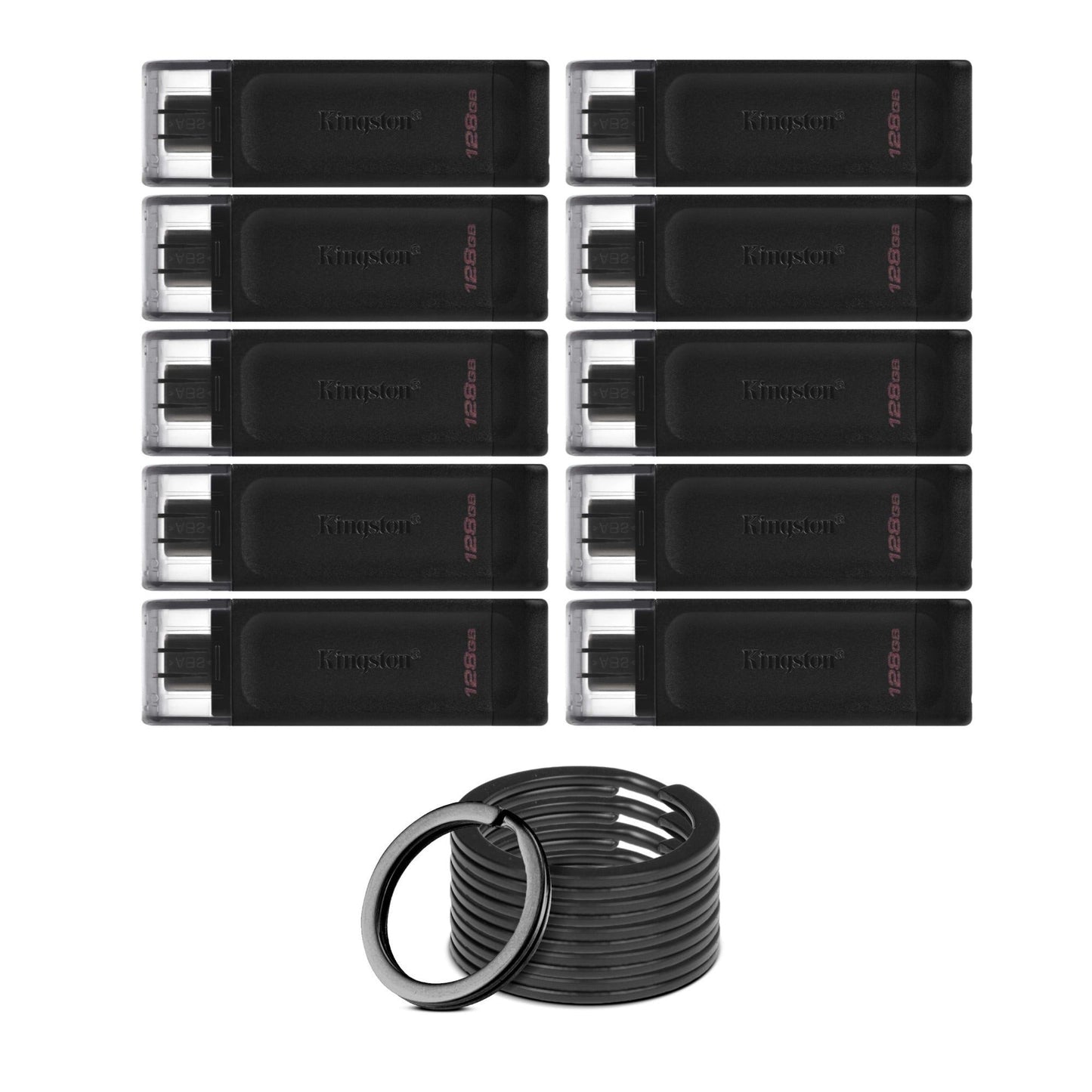 Kingston DataTraveler 70 USB 3.2 Flash Drive with Lightweight Design (128GB, Black, 5-Pack) Bundle