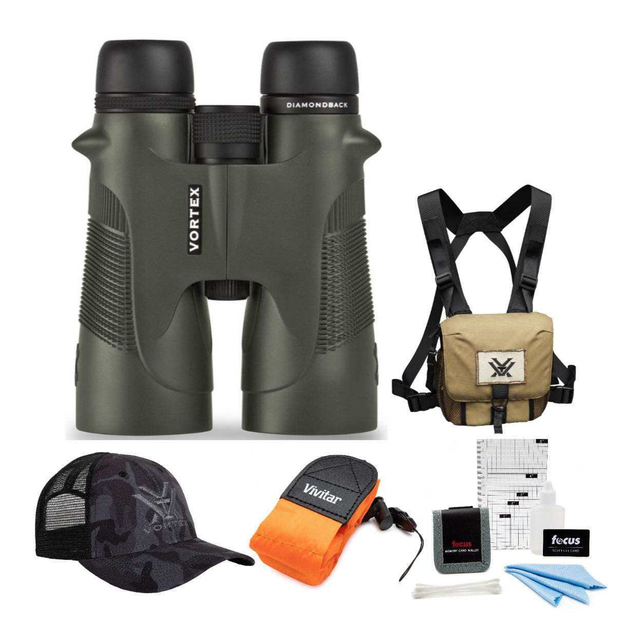 Vortex 12x50 Diamondback Roof Prism Binoculars with Glasspak Harness Case and Accessory Bundle