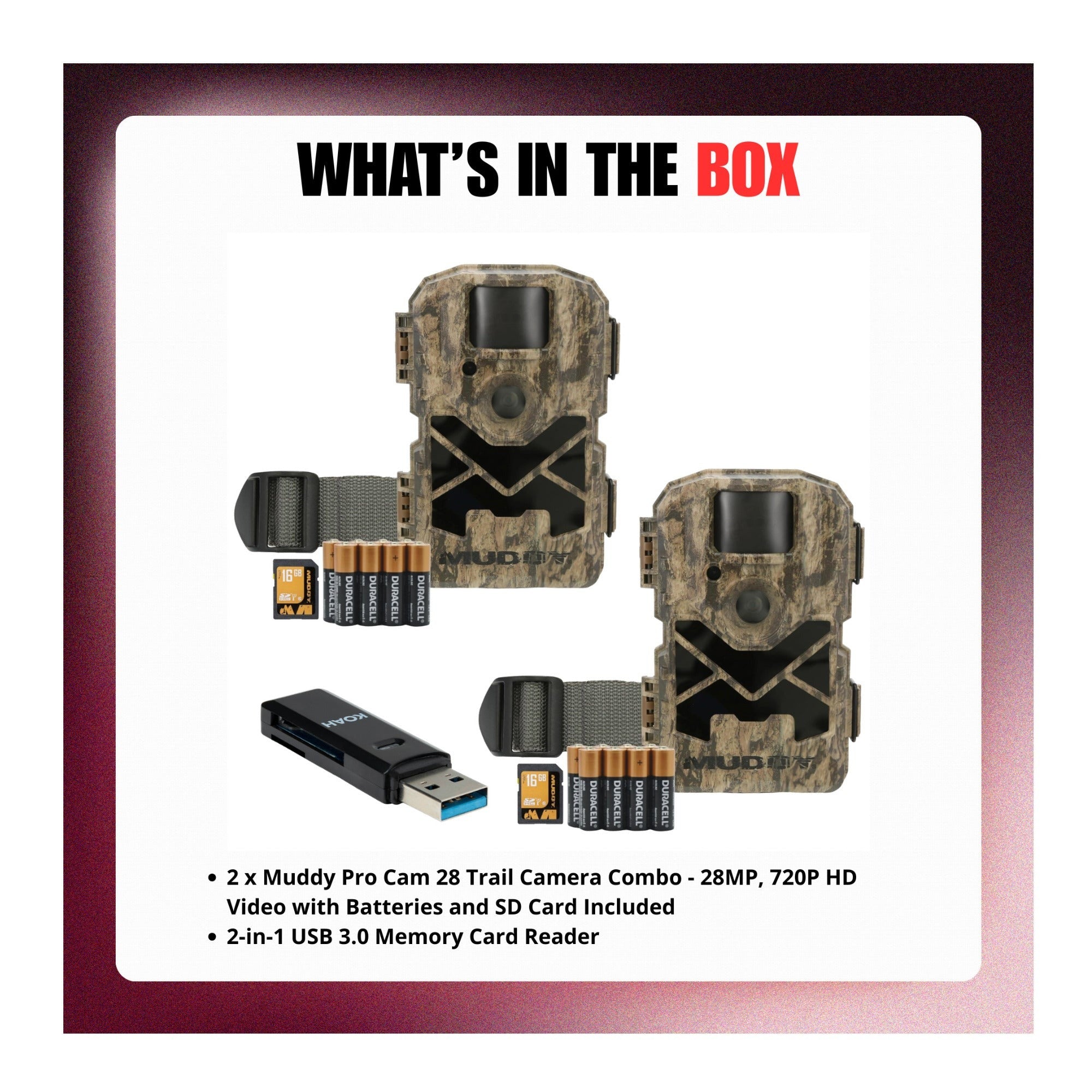 Muddy Pro Cam 28 Trail Camera Combo with Batteries, SD Card, and Card Reader