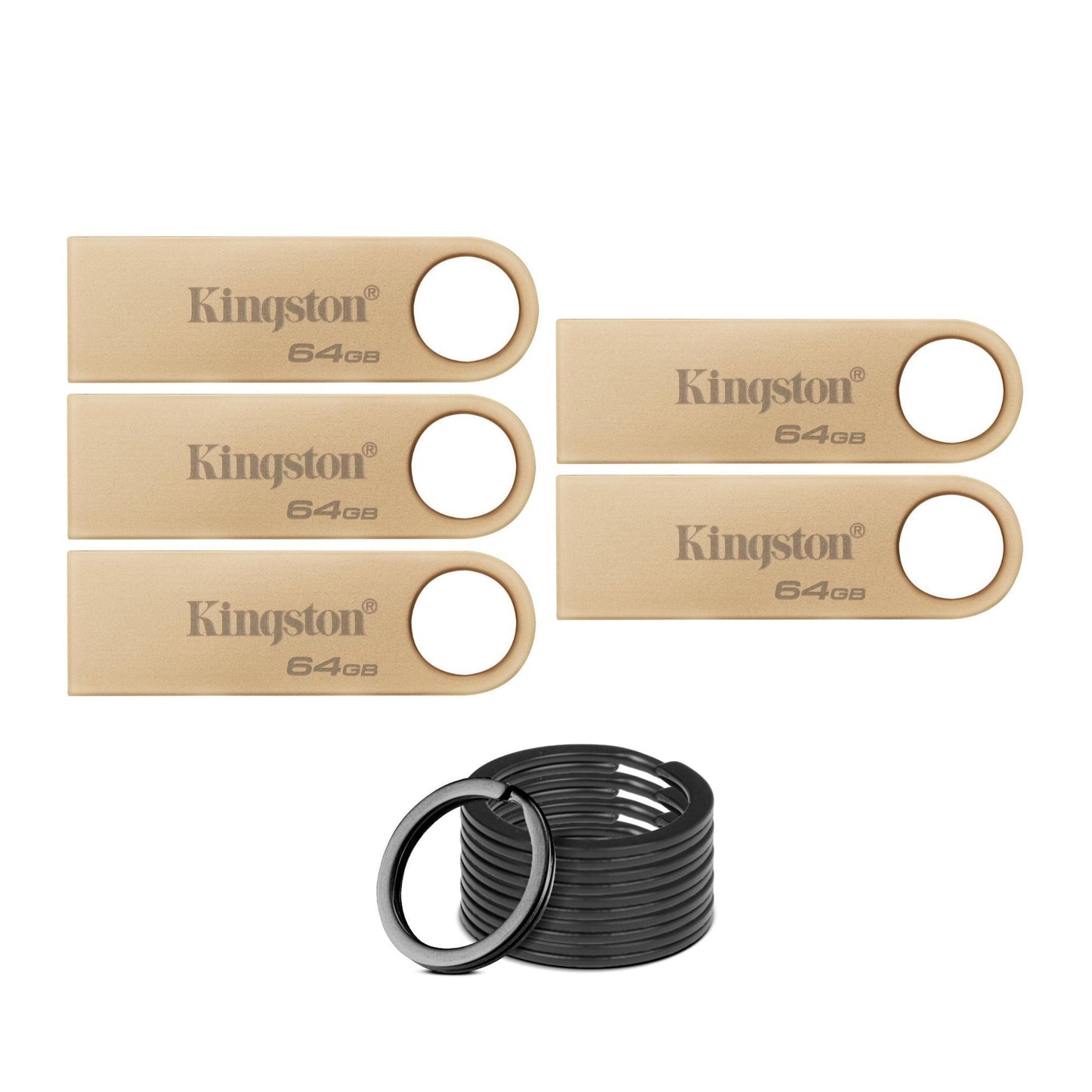 Kingston DataTraveler SE9 G3 USB 3.2 220MBPS Read Speed Flash Drive (5-Pack) and Keyring Set Bundle