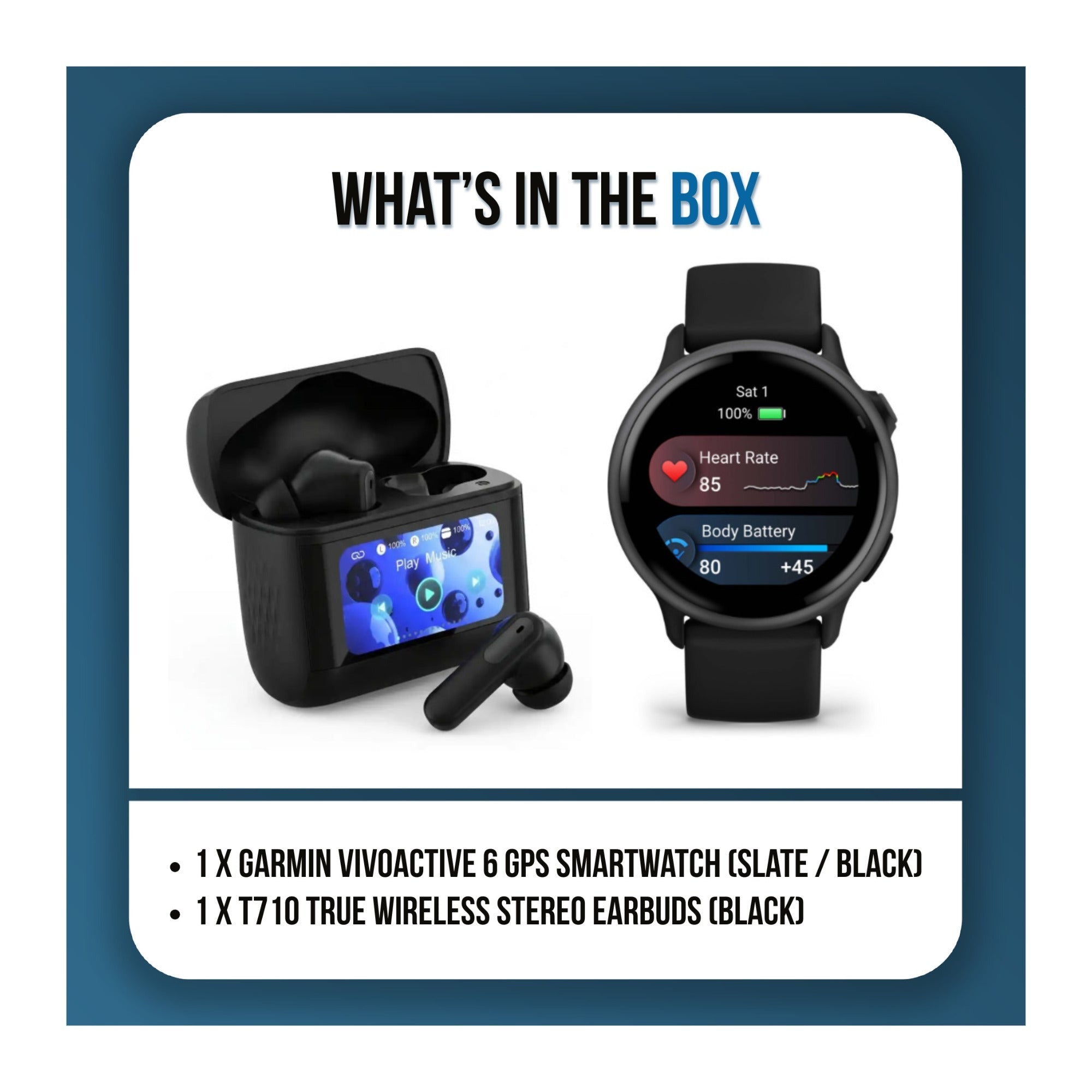 Garmin vivoactive 6 Fitness GPS Slate/Black Smartwatch Bundle with T710 True Wireless Earbuds
