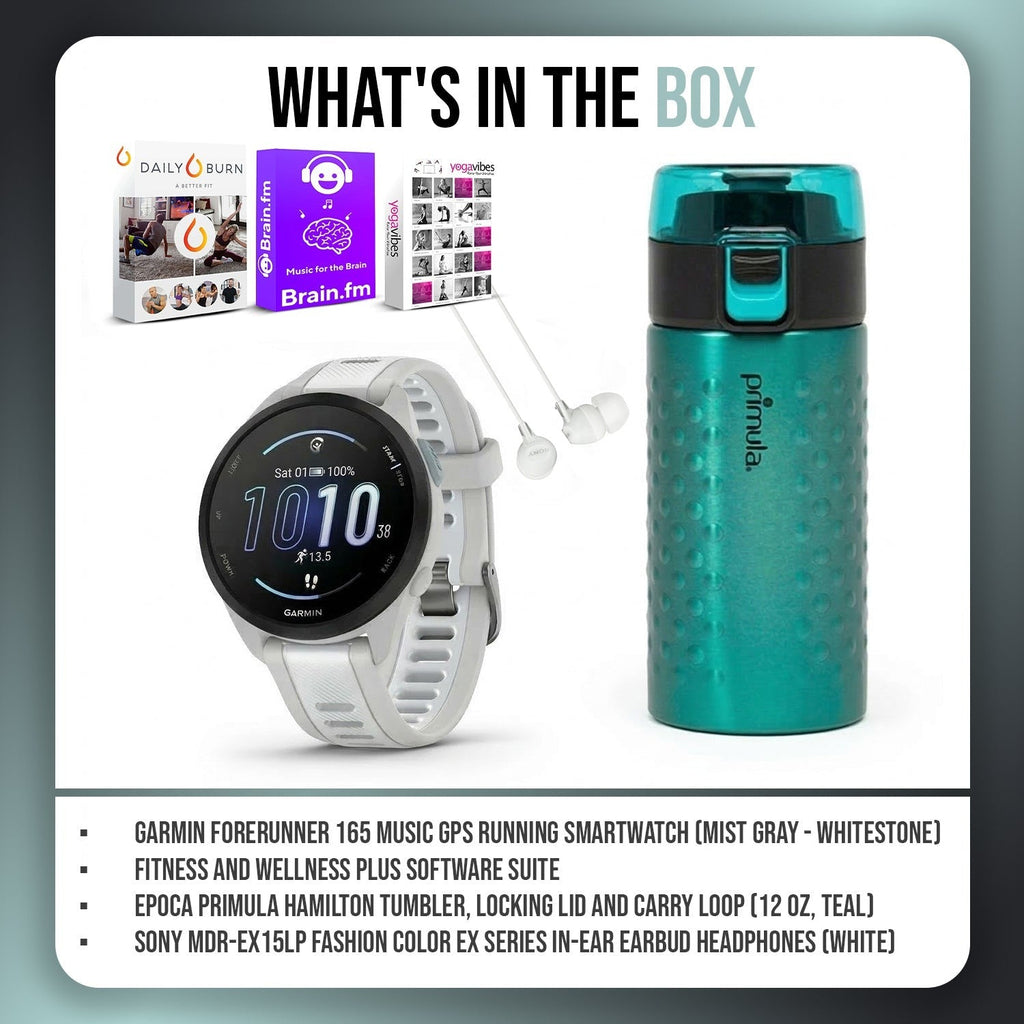 Garmin Forerunner 165 Music GPS Smartwatch (Whitestone) w/ Accessories Bundle