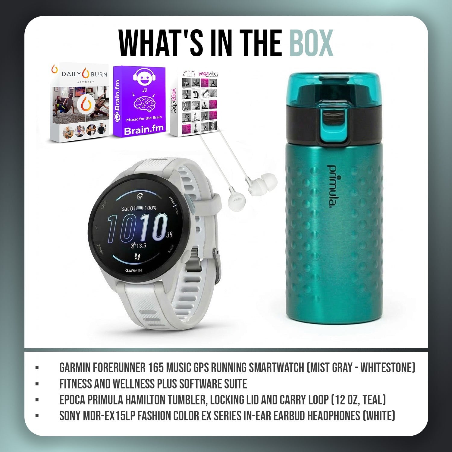 Garmin Forerunner 165 Music GPS Smartwatch (Whitestone) w/ Accessories Bundle