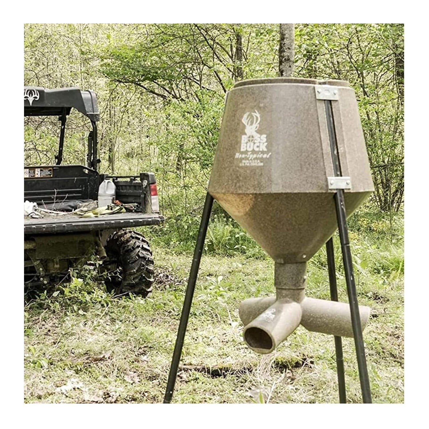 BOSS Buck 200lbs Deer Feeder Drum with Auto Feed System 2 Way Protein Head
