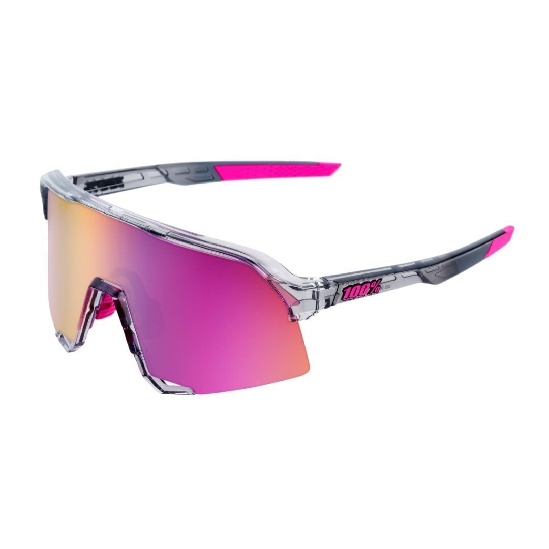 100% S3 Sunglasses Polished Grey Purple Mirror Lens