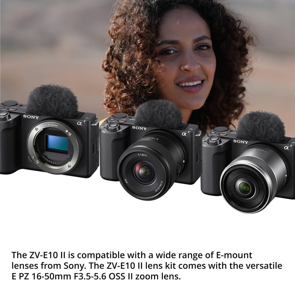 Sony Alpha ZV E10 II Content Creators Black Camera with Mirrorless Lens Bundle