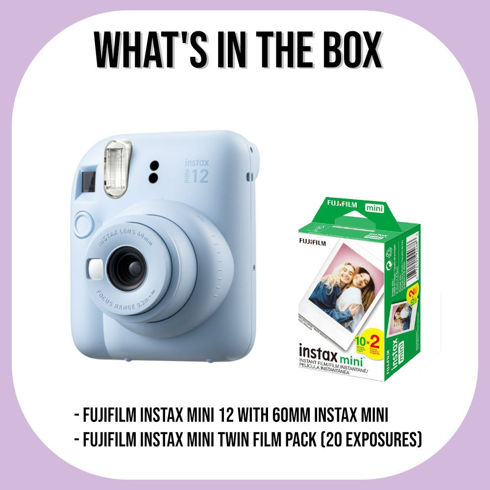 Fujifilm Instax Mini 12 (Pastel Blue) Bundle with Mini Twin Film Pack (20 Expo)