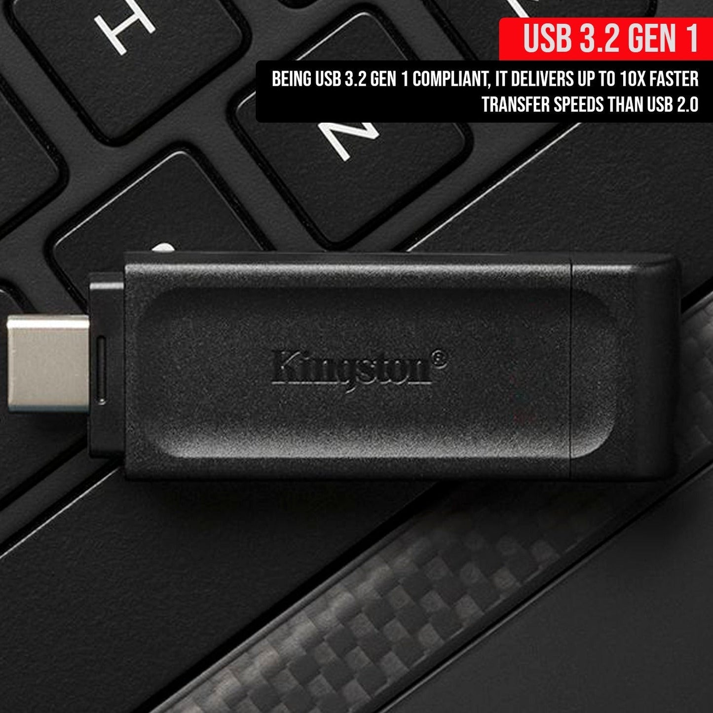 Kingston DataTraveler 70 USB 3.2 Flash Drive with Lightweight Design (128GB, Black, 10-Pack) Bundle