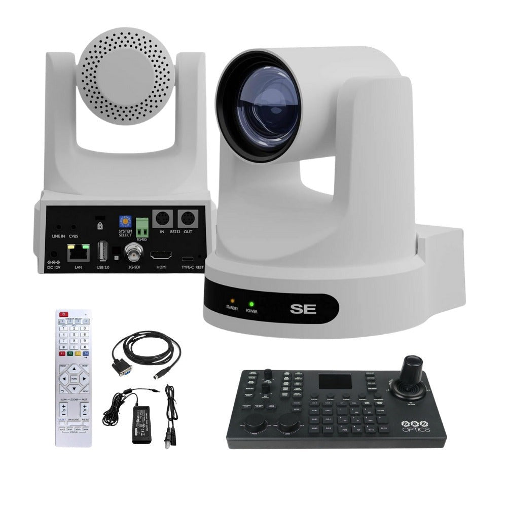PTZOptics Move SE 20x 1080p Full HD Advanced PTZ Auto-Tracking Pan Tilt Zoom Camera (White) Bundle