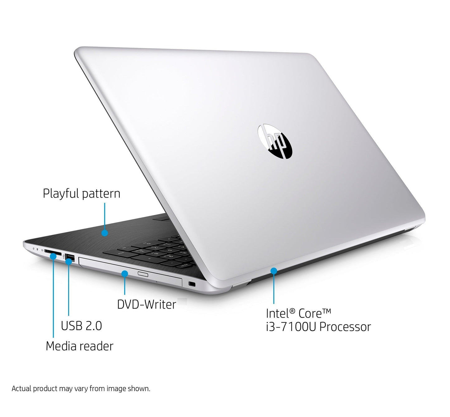 HP 17-bs011cy 17.3" HD+ Laptop, Intel Core i3-7100U, 2TB HDD, Natural Silver (Refurbished)