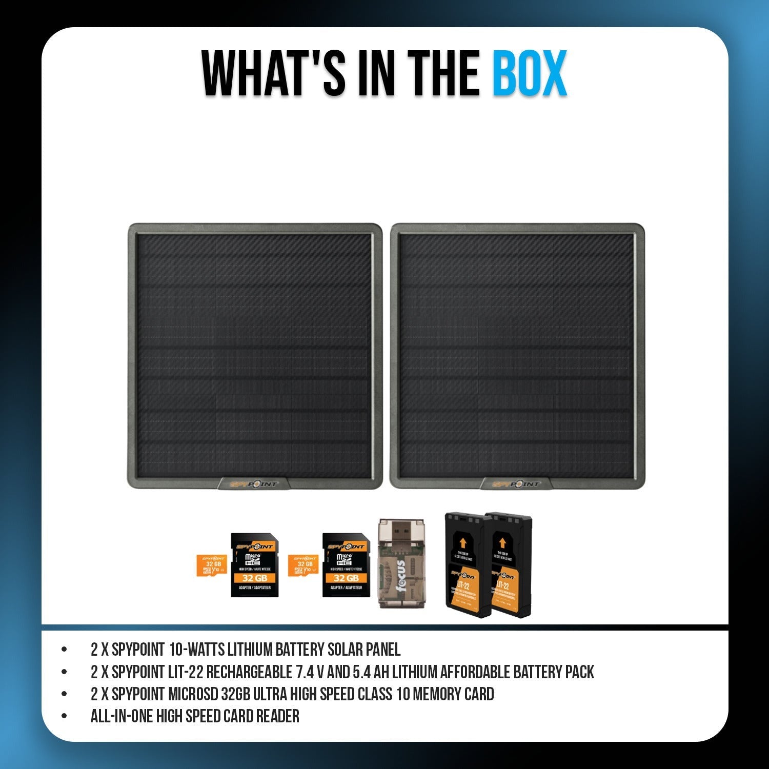 Spypoint 10W Solar Panel (2-Pack) with Battery Pack, Memory Card and Card Reader Bundle