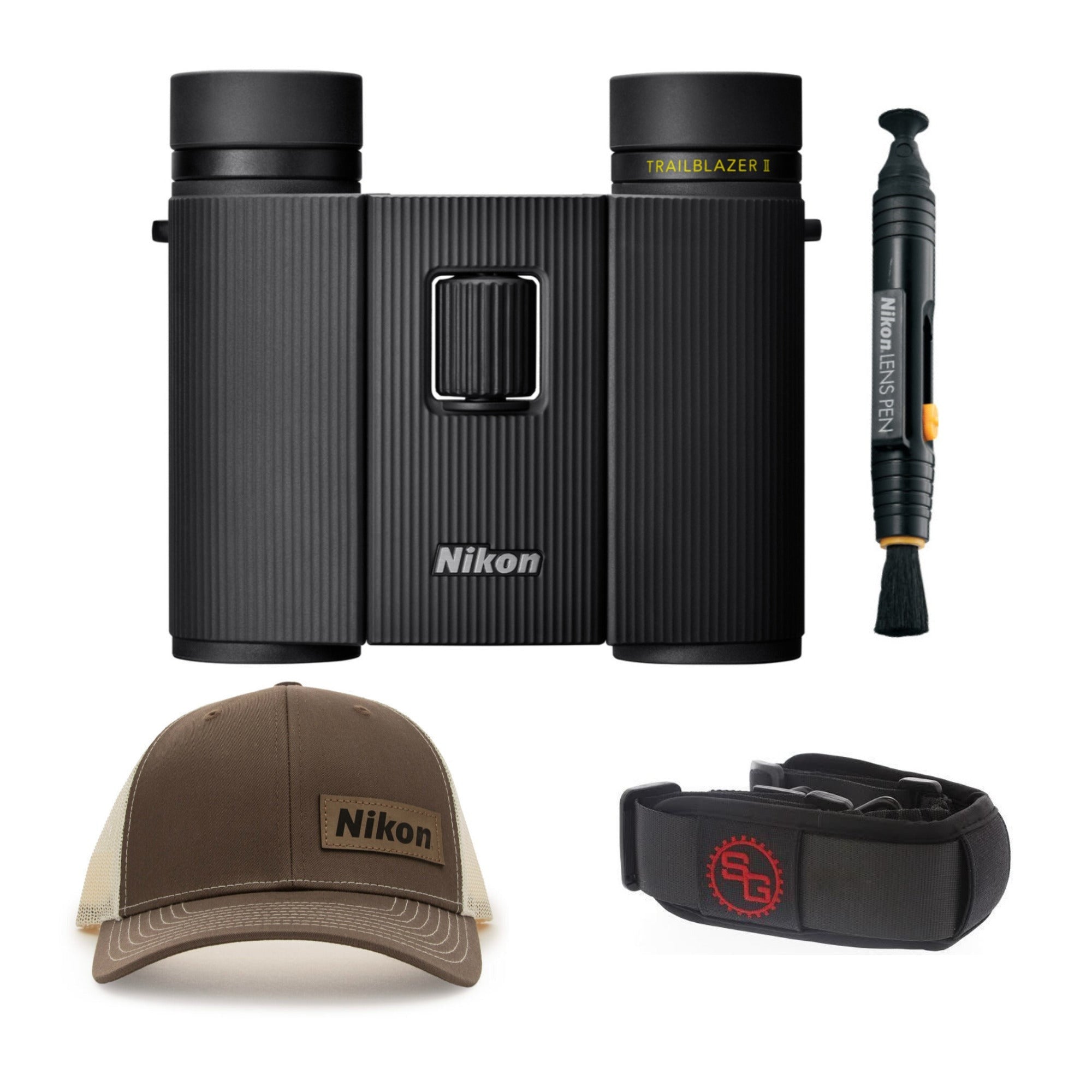 Nikon Trailblazer II 8x25 Compact Binoculars (Black) with Accessories Bundle