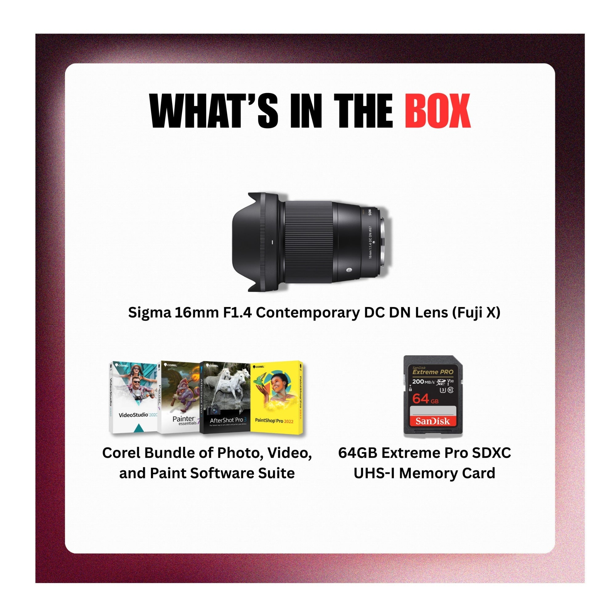 Sigma 16mm F1.4 Contemporary DC DN APS-C Format Lens (Fuji X) Bundle