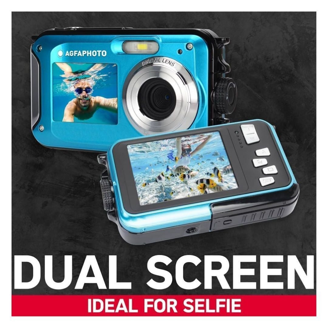 AGFAPhoto WP8000 Waterproof Digital Camera (Black) + Lowepro Newport 10 Camera Case (Black/Galaxy Blue)
