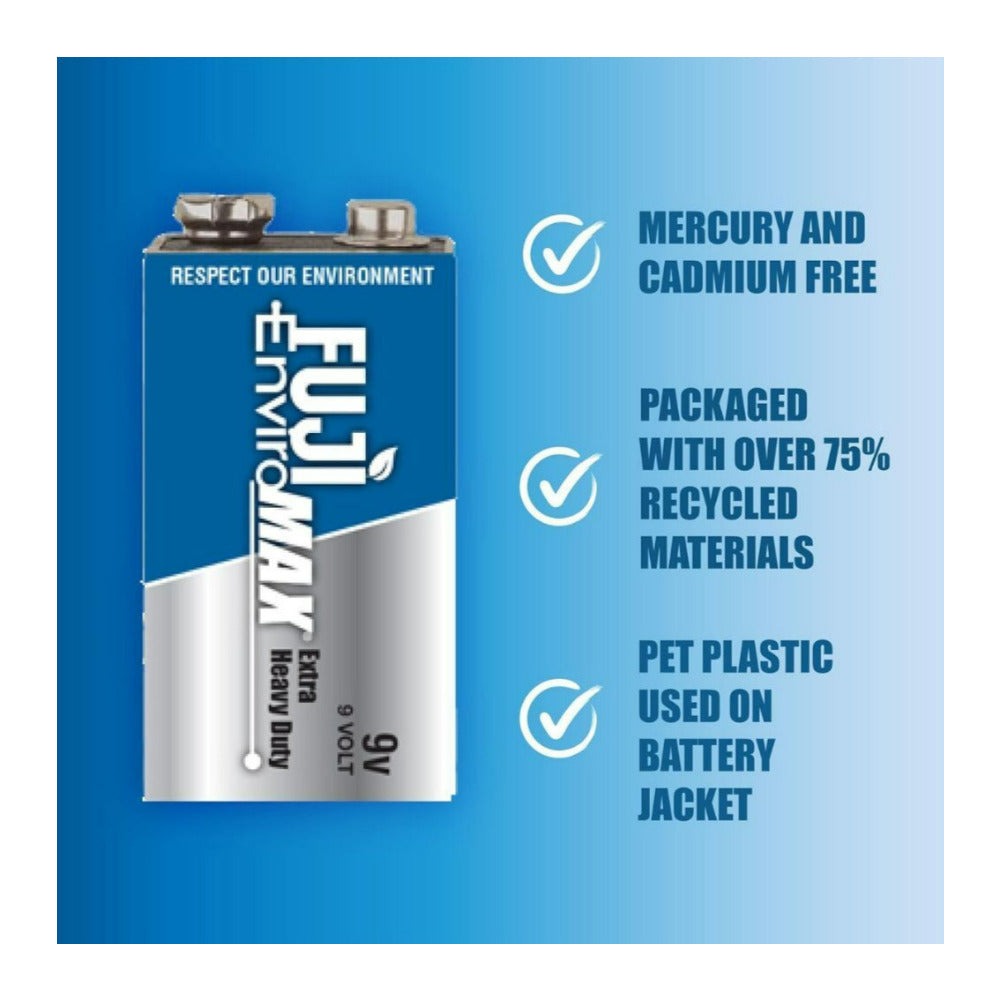 Fuji EnviroMax 9 Volt Extra Heavy Duty Battery for Clocks, Remotes, LED Headlamps and Flashlights