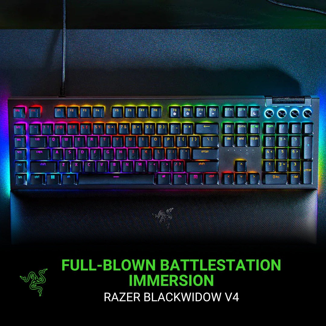 Razer BlackWidow V4 Green Switch Gaming Keyboard Bundle, RZ03-04690200, Black (Certified Refurbished)