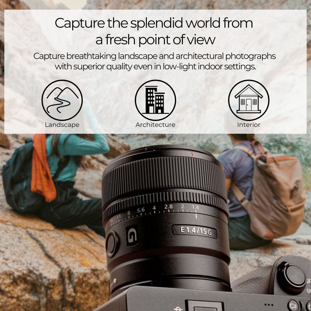Sony E 15mm F1.4 G APS-C Large Aperture Wide Angle G Lens with Editing Software, 64GB SD Card Bundle