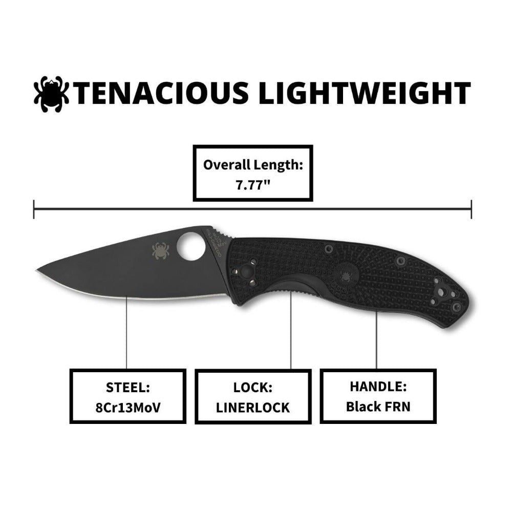Spyderco Tenacious Lightweight Black Folding Knife with PlainEdge 8Cr13MoV Blade