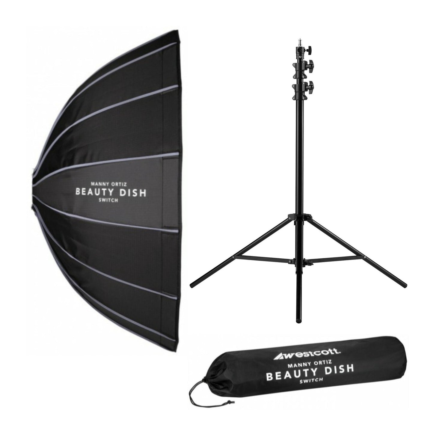 Westcott Beauty Dish Switch (36-Inch, Silver Interior) with Heavy-Duty Light Stand (8 Feet) Bundle