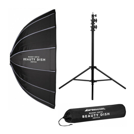 Westcott Beauty Dish Switch (36-Inch, Silver Interior) with Heavy-Duty Light Stand (8 Feet) Bundle