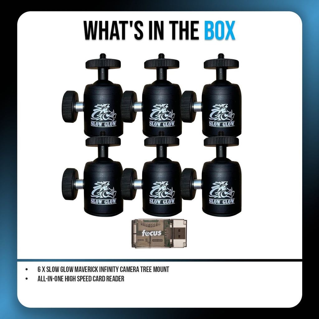 Slow Glow Maverick Infinity Camera Tree Mount (6-Pack) Bundle with Card Reader