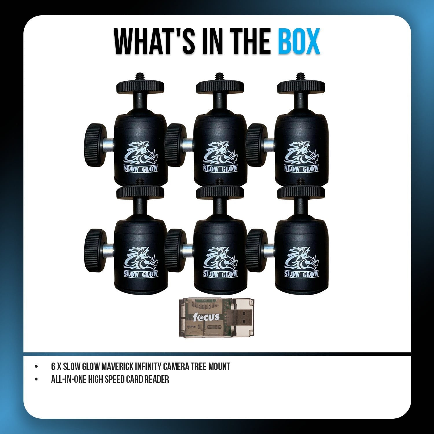 Slow Glow Maverick Infinity Camera Tree Mount (6-Pack) Bundle with Card Reader