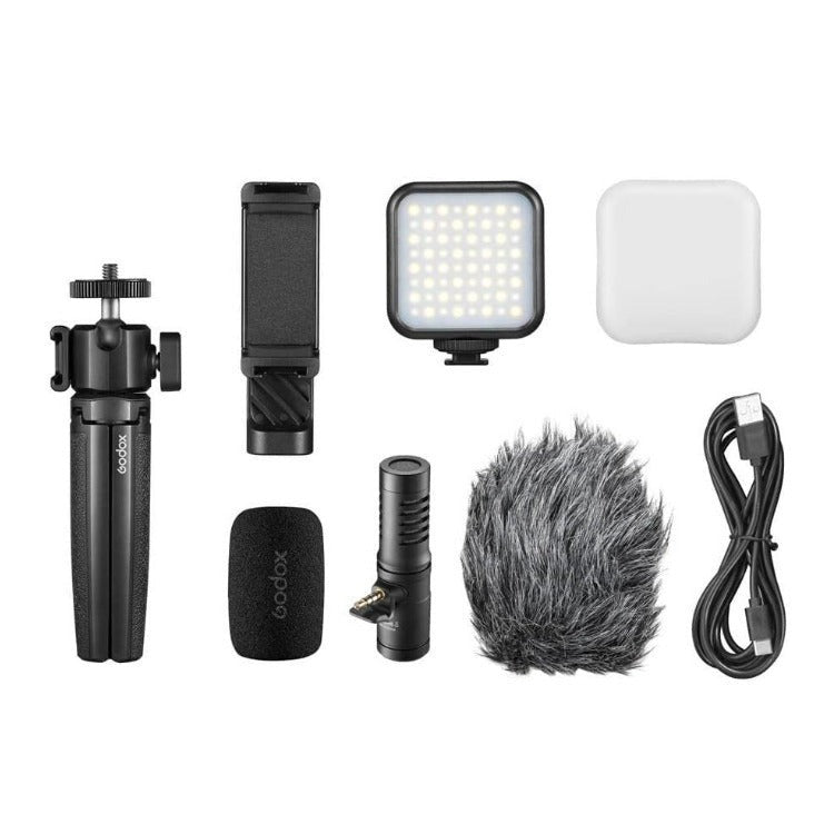 Godox Vlogging Kit with 3.5mm Universal Edition LED6Bi Bi-Color LED Video Light and Compact Size