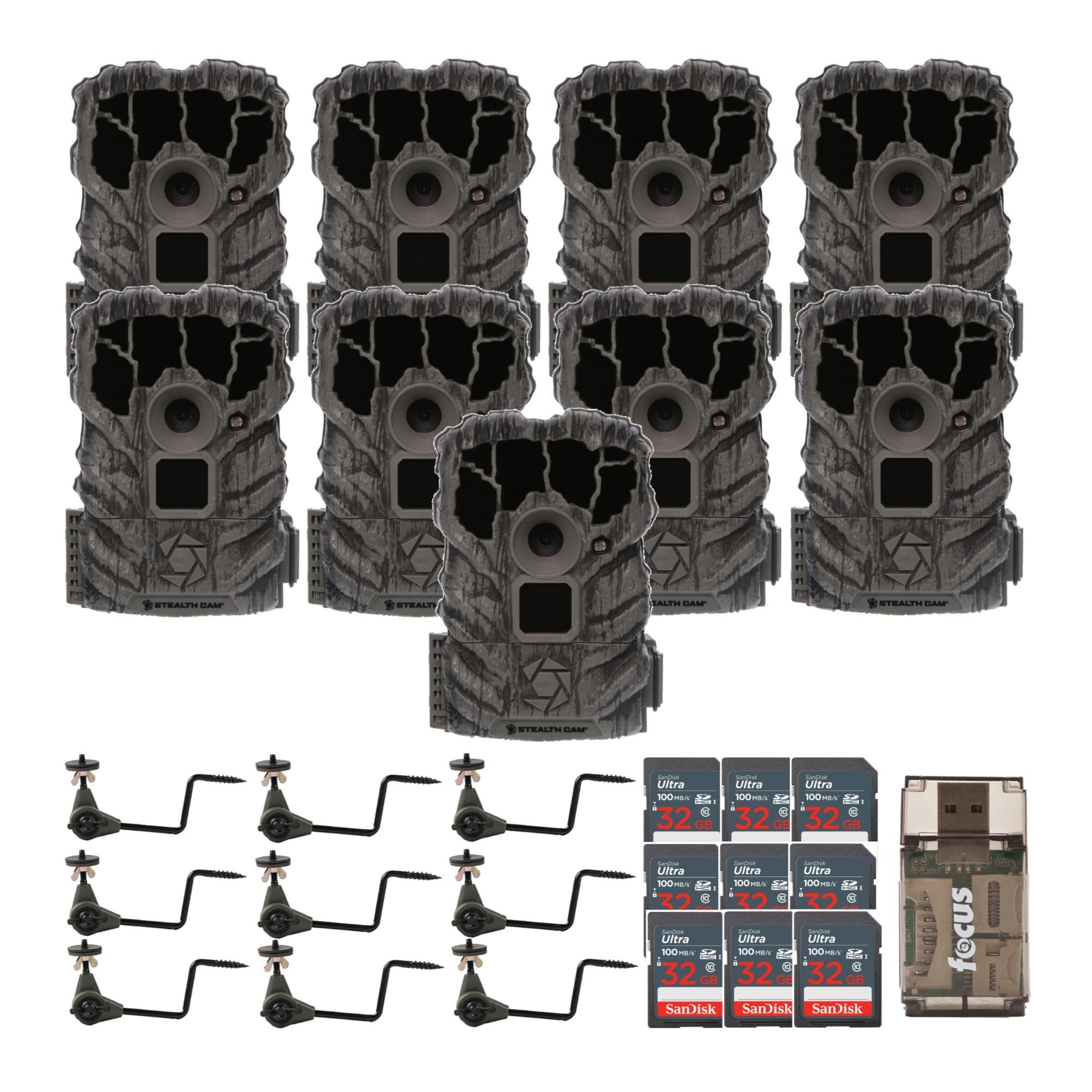 Stealth Cam Browtine 14MP Camera (9-Pack) with Trail Camera Holders Bundle