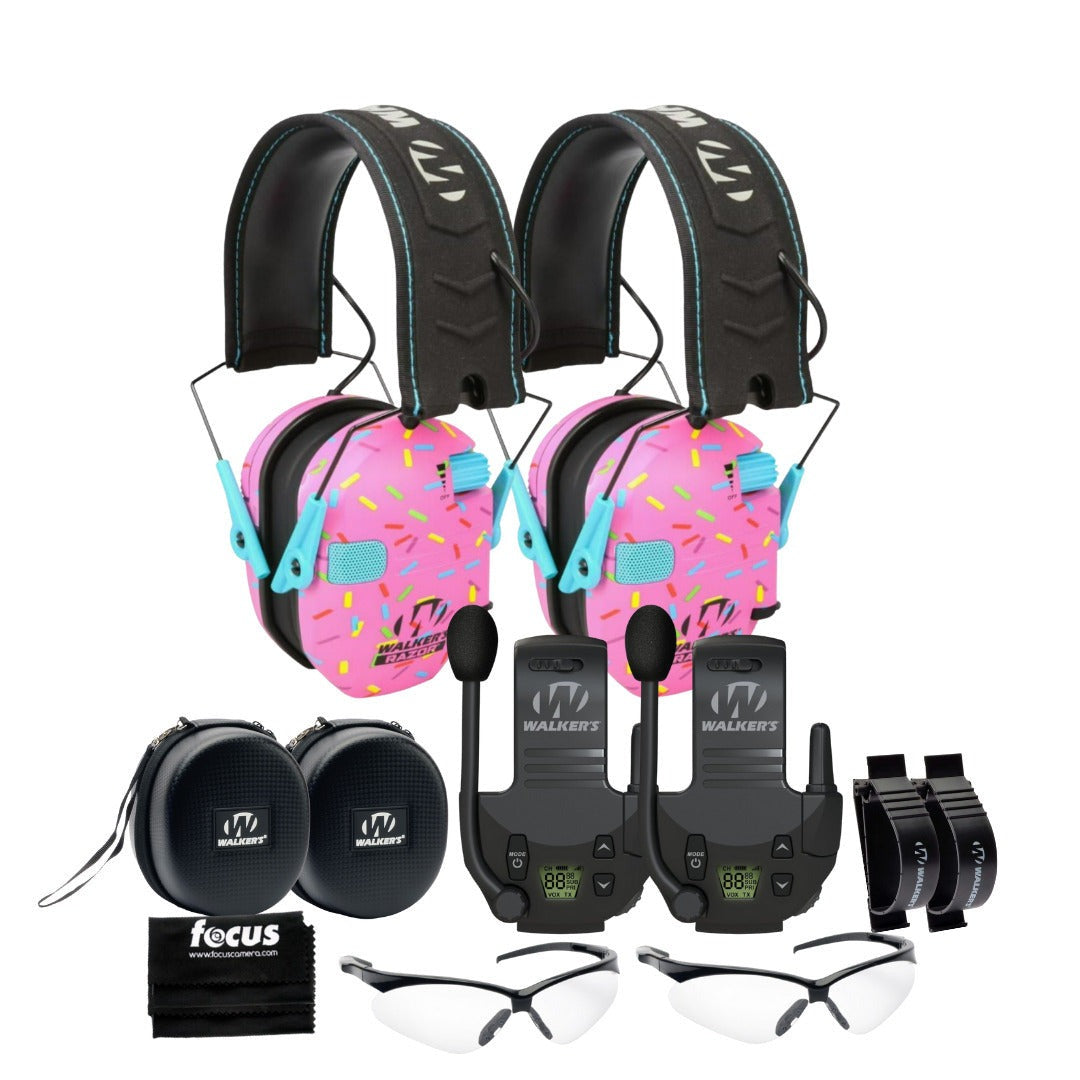 Walker's Razor Slim Electronic Muff (Pink, 2-Pack) Bundle with Accessories