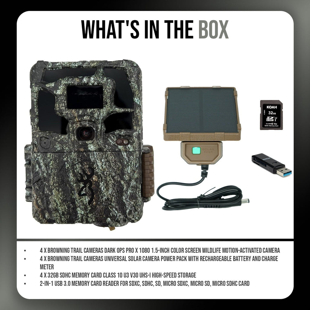 Browning Dark Ops Pro X 1080 Trail Camera (4-Pack) with Accessories Bundle