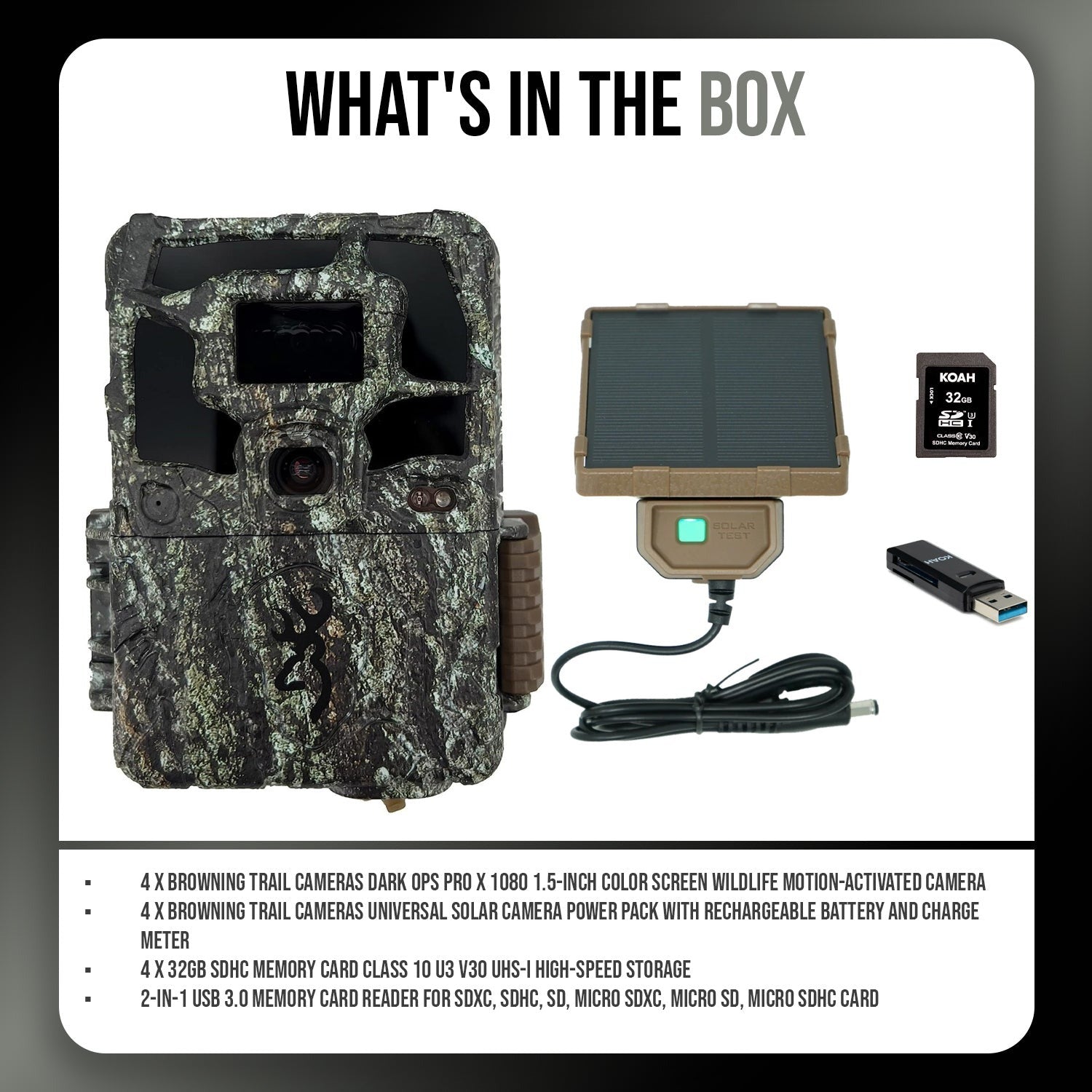 Browning Dark Ops Pro X 1080 Trail Camera (4-Pack) with Accessories Bundle