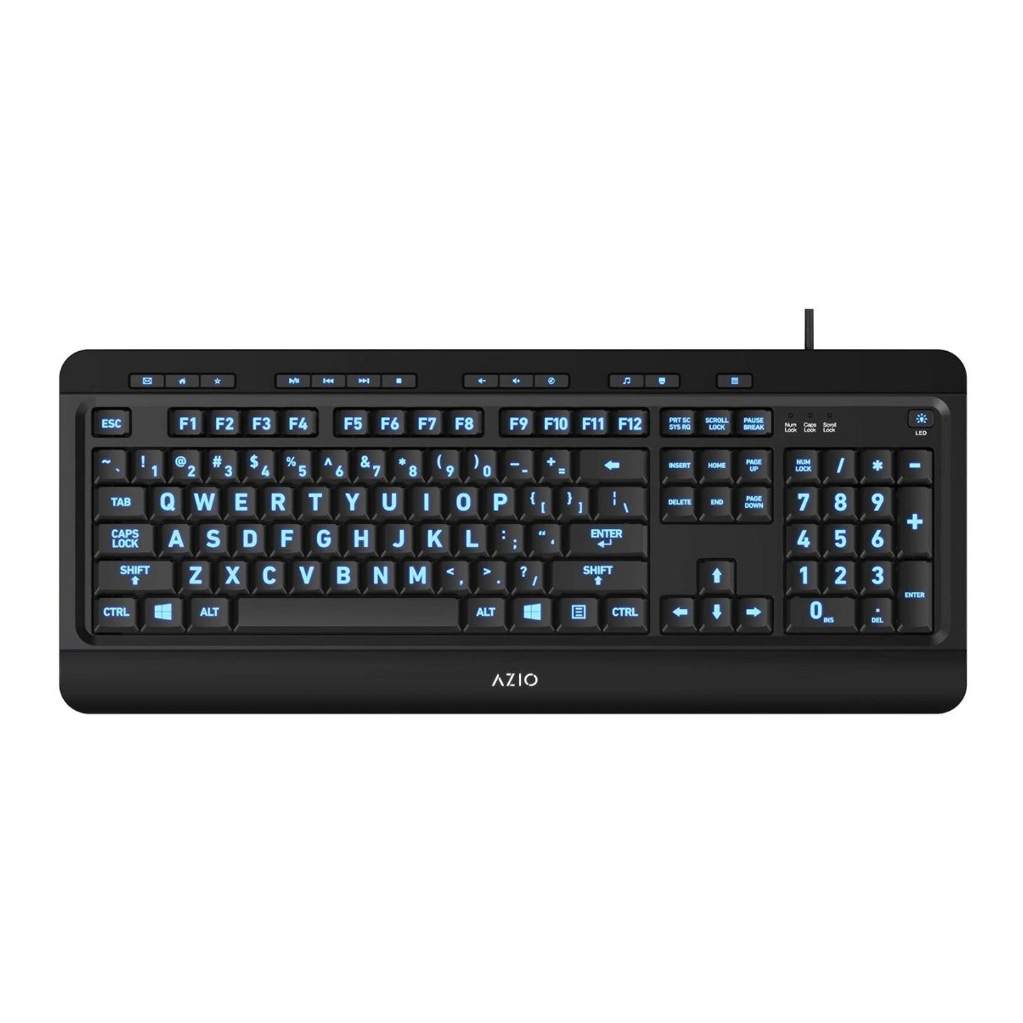 Azio KB505U Large Print 3-Color LED Wired USB Keyboard
