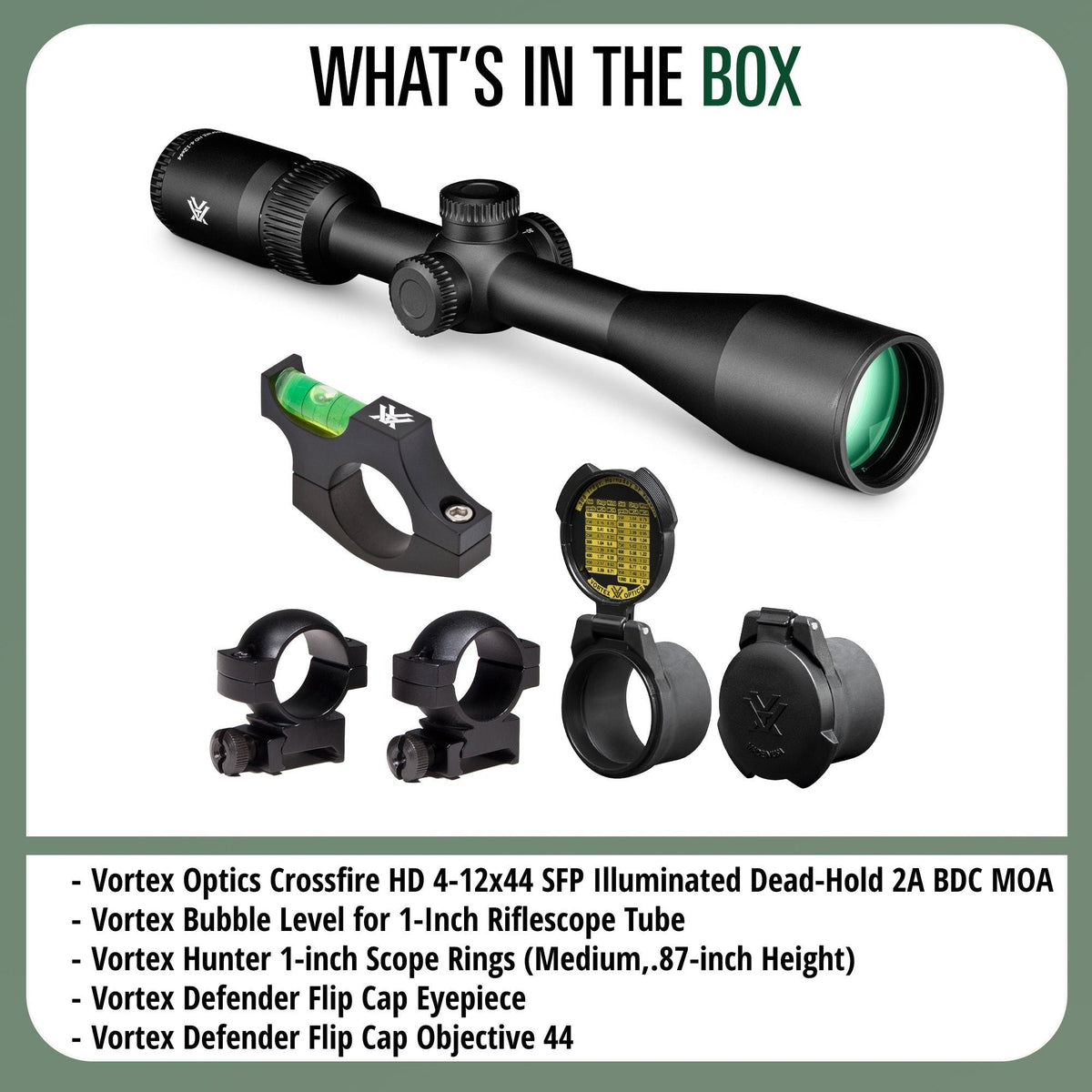 Vortex Optics Crossfire HD 4-12x44 Illuminated Dead-Hold Bundle with Accessories