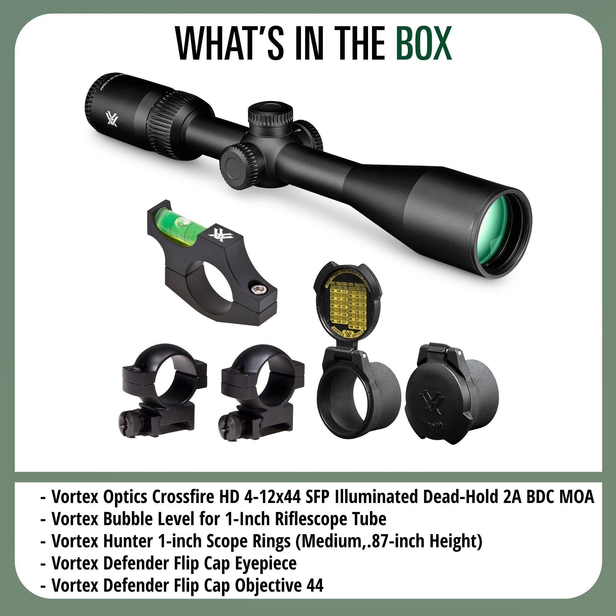 Vortex Optics Crossfire HD 4-12x44 Illuminated Dead-Hold Bundle with Accessories