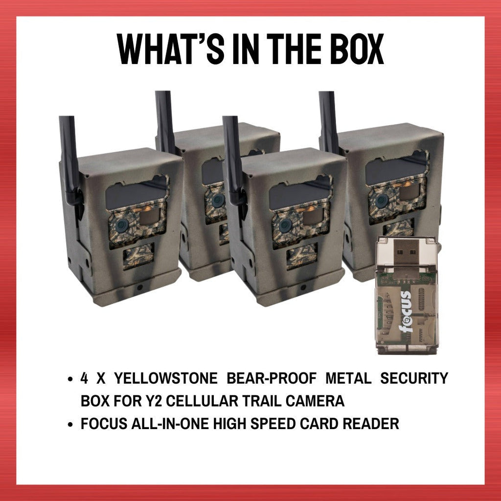 Yellowstone Metal Box for Y2 Cellular Trail Camera (4 Pack) with Card Reader