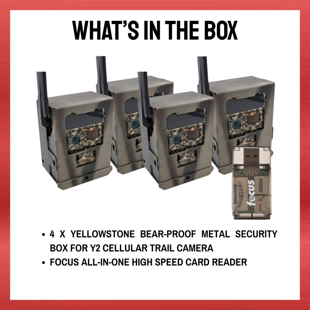 Yellowstone Metal Box for Y2 Cellular Trail Camera (4 Pack) with Card Reader