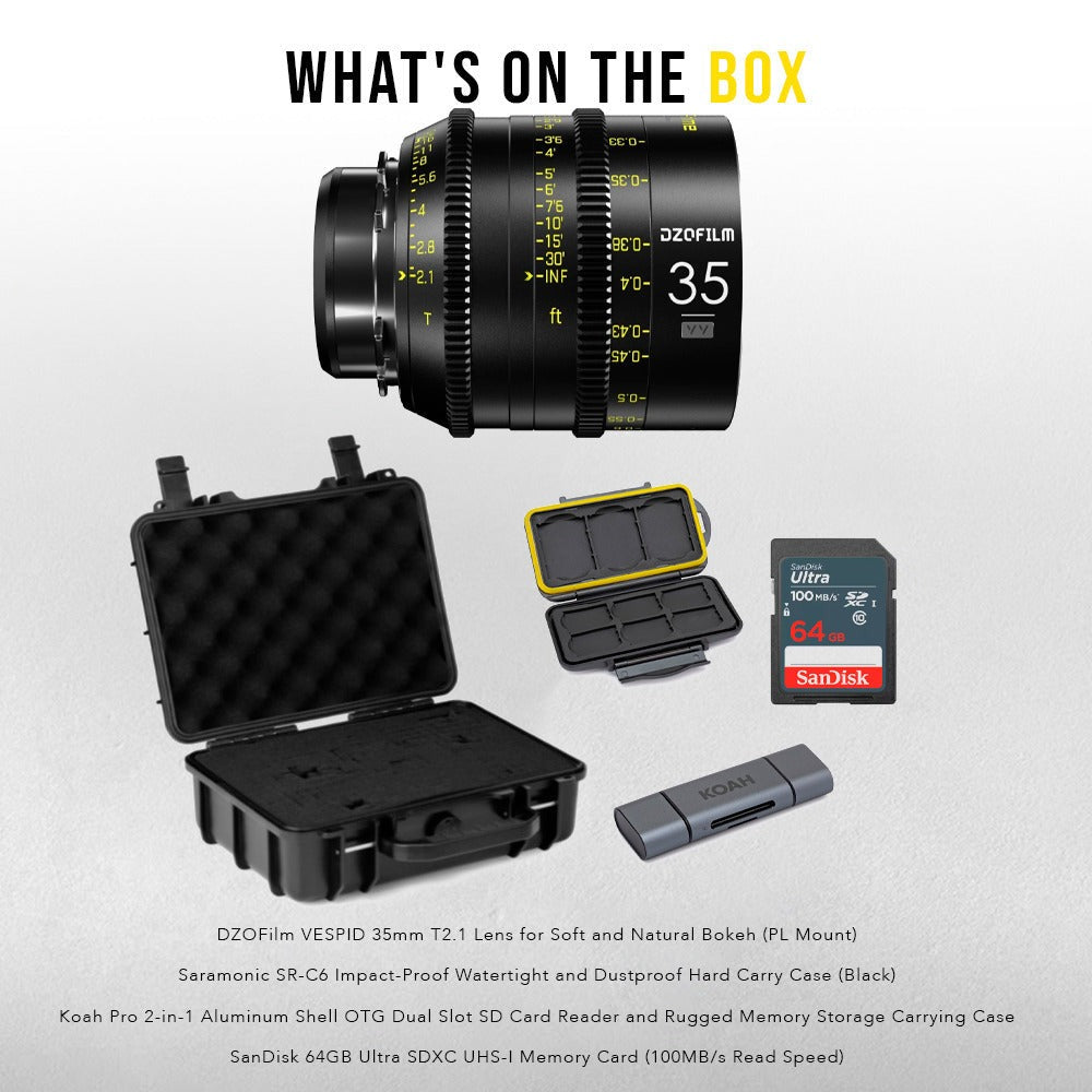 DZOFilm Vespid 35mm T2.1 Lens for Soft and Natural Bokeh (PL Mount) with Hard Carry Case Bundle
