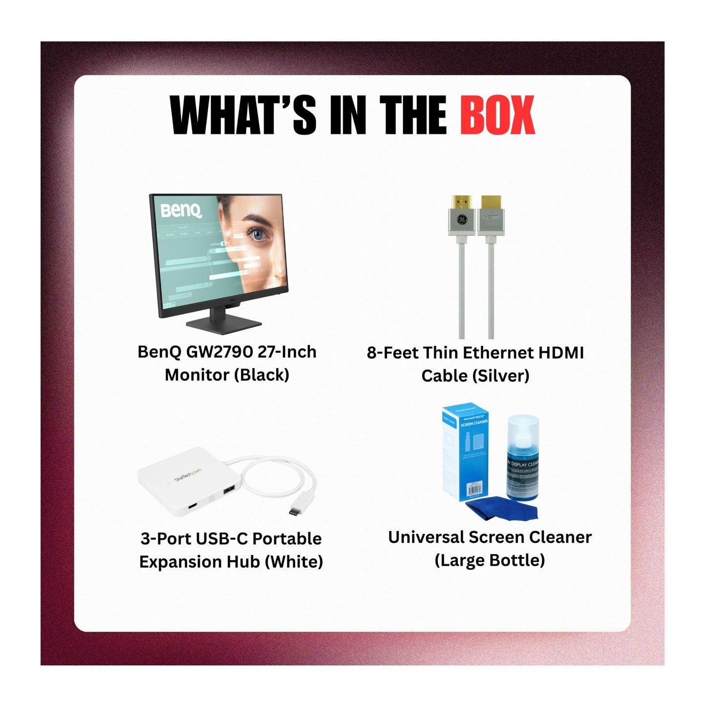BenQ GW2790 27-Inch 100Hz Eye-Care Monitor 1080p IPS Flicker Free (Black) Bundle