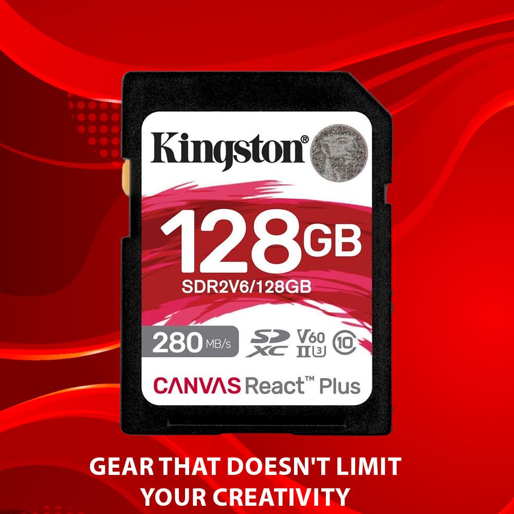 Kingston Canvas React Plus V60 UHS-II 128GB SD Memory Card (2-Pack) with Card Reader Bundle