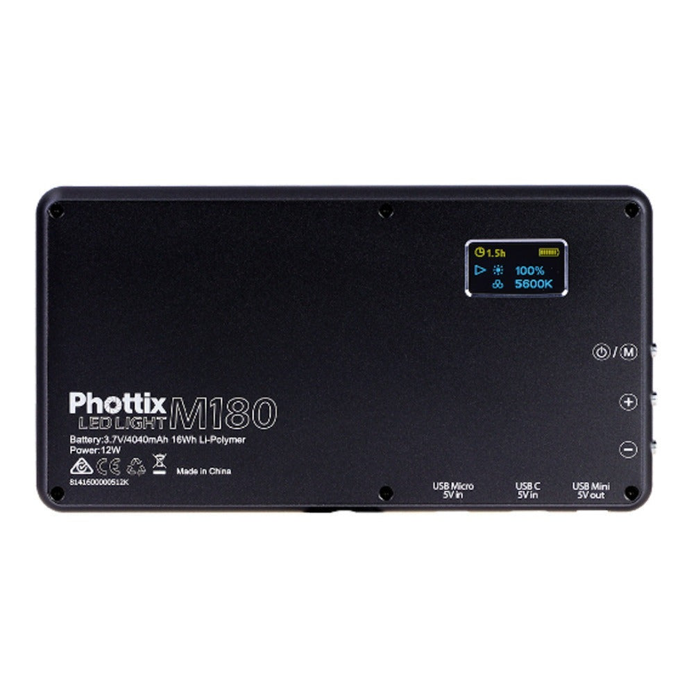 Phottix M180 Bi-Color LED Panel and USB Power Bank (Gray)