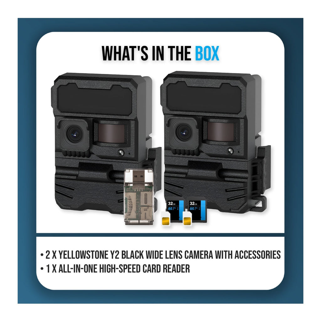 Yellowstone Y2 Black Wide Lens Camera Bundle with Card Reader, and Accessories (2-Pack)