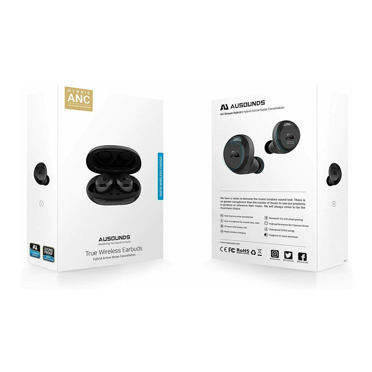 Ausounds True Wireless Hybrid Active Noise Cancelling Earbuds (Gold)